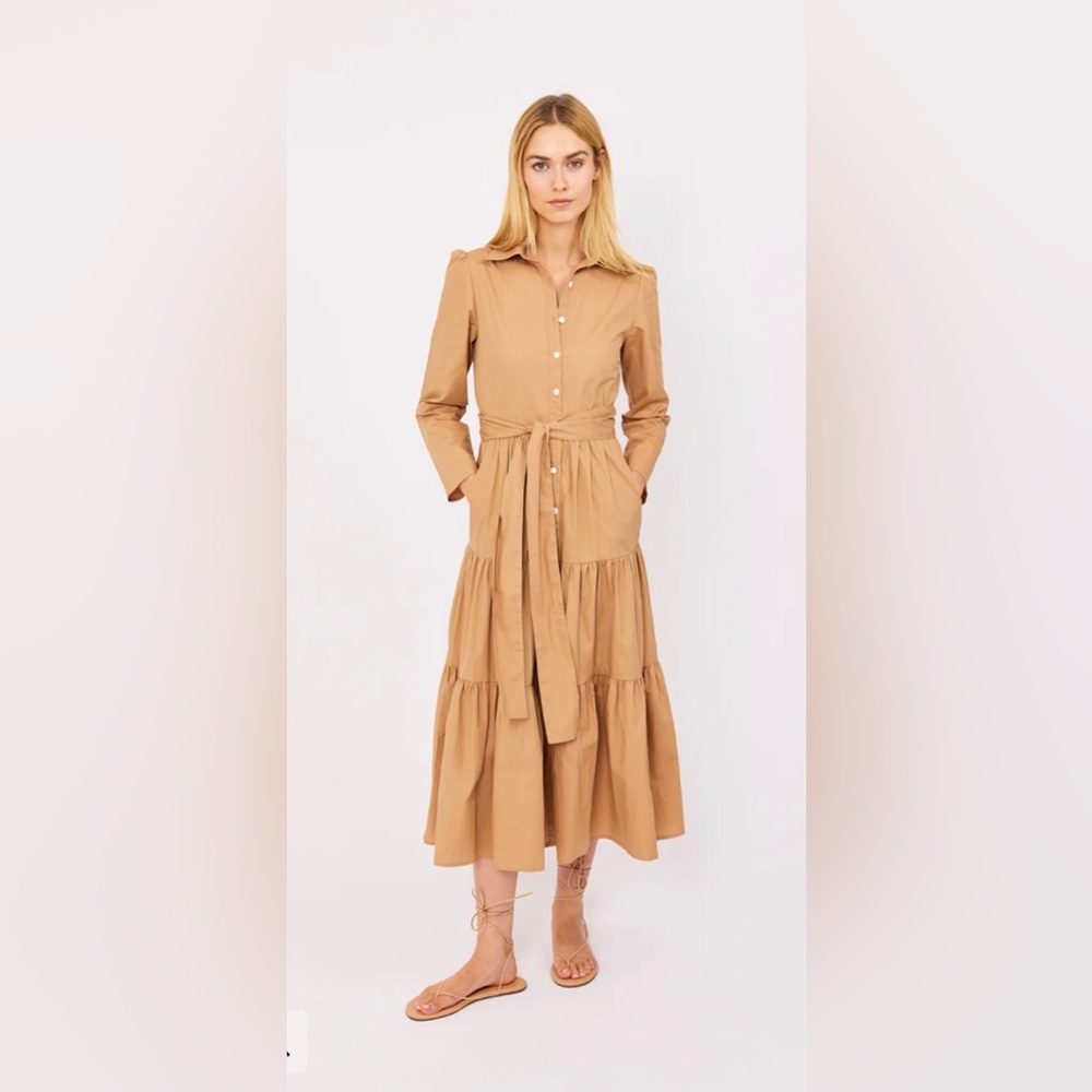 Marea FLOUNCE cotton SHIRT DRESS - CAMEL size small